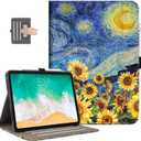 Case for iPad Air 11-Inch (M3/M2), iPad Air 5th/4th Generation 10.9 Inch, iPad Pro 11 Inch Case 4th/3rd/2nd/1st with Pencil Holder/Pocket/Hand Strap/Auto Wake Sleep, Starry Night Sunflowers