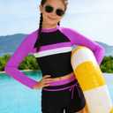 Girls Swimsuit 3 Pieces Long Sleeve Zip Rash Guard Set Bikini Bathing Suits Summer Swimwear with Skirt 7-14 Years (Black)