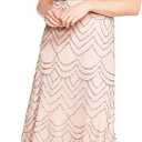 Adrianna Papell Womens Short Sleeve Blouson Beaded Gown (Size 0, Taupe/Pink)