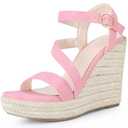 Allegra K Women's Wedges Heels Platform Strappy Ankle Strap Espadrilles Pink Wedge Sandals 7 M US