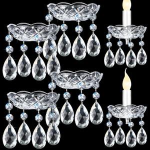Bonuci 6 Pcs Bobeches for Chandelier 4 Inch Crystal Chandeliers Teardrops Pendant Bobeche Replacement Parts with 4 Side Holes for Candle Home Wedding Birthday Party Decor(Crystal, Stylish Style)