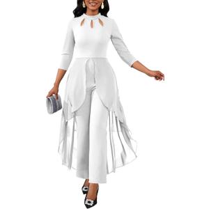 Jumpsuits for Women Dressy Hight Waist One Piece Casual Straight Long Pants Wide Leg Pants Elegant Jumpsuit Romper (3X-Large, White)