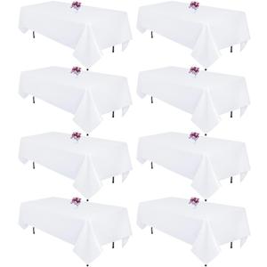 8 Packs White Table Cloth Rectangle 60x102 Inch for 6 Foot Rectangle Tables, Wrinkle Resistant Polyester Fabric Tablecloth Washable Rectangular Table Covers for Dining Wedding Party Buffet