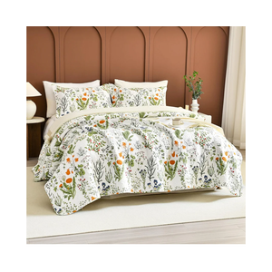 Lady Ann Oversized King Quilt Bedspreads 120x120-100% Cotton Floral California King Size Quilt Bedding Set Yellow Flowers & Leaves Pattern Plant Botanical Printed Quilted Coverlet Set, 3 Pcs