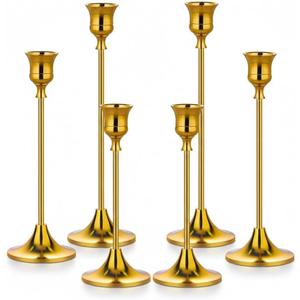 Gold Candlestick Holders Set of 6  Decorative Taper Candle Holders for Home Decor, Weddings, Parties  Metal Candle Stands Brushed Finish  Easy Assembly  Fits Standard & LED Candles - Christmas