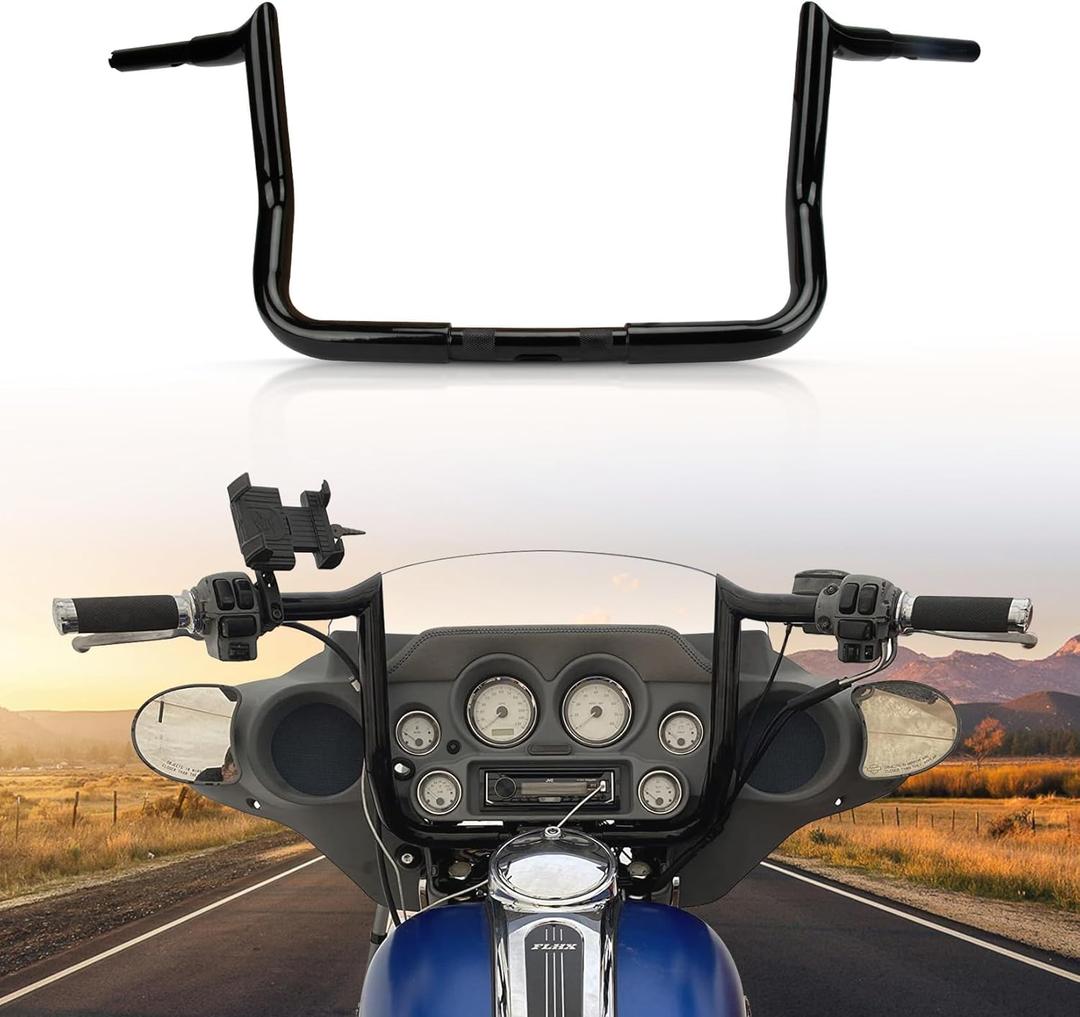 Ape Hanger Motorcycle Handlebars - Ohhmoto 1-1/4" 1.25 inch Bar for 1986-2023 Touring Street Glide FLHX & Electra Glide FLH Rise 12" Black