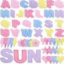 NICEVINYL Self-Adhesive Letter Patches for Bags: 78PCS Multicolor Varsity Letters Fabric Sticker for Hats - Cute Flower Star Heart Lightning Bows Stick on Patches for DIY Backpacks Shirts Gifts