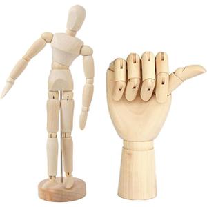 2 Pack 8" Drawing Mannequin,7" Little Hand Model,Artists Wooden Drawing Figure Animation Dolls Figure Supplies Stop Motion Art Manikin Poseable Drawing Tools for Decor,Painting,Sketching,Gifts