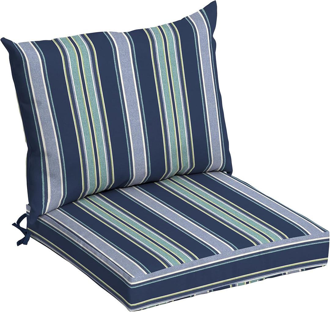 Arden Outdoor Dining Chair Cushion, 21 x 21, Rain-Proof, Fade Resistant 21 x 21, Sapphire Aurora Blue Stripe