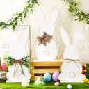 Vercraft 3 Pcs Outdoor Easter Decorations for Porch Large Easter Wooden Bunny Porch Sign Cute Pink Bunny with Flower Standing Sign Party Spring Decor for Front Door Yard Garden 15.75, 19.7, 23.6 Inch