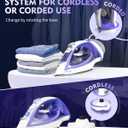 OMAIGA Cordless Iron for Clothes, 1550W 2-In-1 Cordless/Corded Steam Iron Rapid Heating, Ceramic Soleplate, 3-Way Auto-Off, Self-Cleaning, 12.85oz Water Tank Ironing Clothes for Home, Purple
