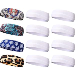 24 Pieces Sublimation Headband Blank Tie Dye Headband Heat Transfer Yoga Hairbands Elastic Sweatbands Iron on Transfer Bandana Head DIY Wrap Scarf for Women Sports, White