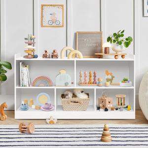 Montessori Shelf, Wooden Toy Storage Organizer for Books Toys, 2 Shelf Bookcase, 5-Section Storage Cabinet, Toddler Book Shelf for Kids Rooms, Playroom, Nursery, Kindergarten, 121.92 cm x 40.64 cm x 9.144 cm