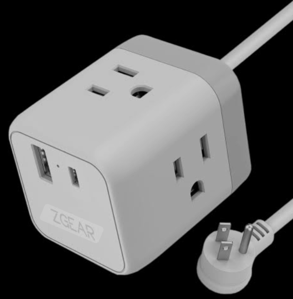 ZGEAR Power Strip with USB, FDTEK Flat Plug Extension Cord with 4 Outlets and 3 USB(1 USB C), 5 FT Power Cord Desktop Charging Station, Overload Protection, Compact Portable for Travel Home Office