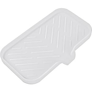 Silicone Bathroom Soap Dishes with Drain Spout-Bathroom and Kitchen Sink Organizer,Sponge Holder,Dish Soap Tray,Perfect for Dispenser,Scrubber,Bottle,Cup on Sink or Counter-White 9.6"×5.3"