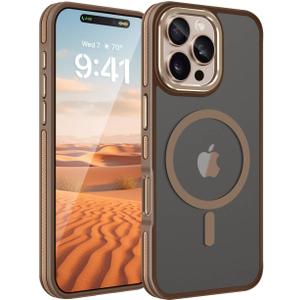 Fingic for iPhone 16 Pro Case[Compatible with Magsafe][Military-Grade Protection Shockproof] Support Magnetic Car Mount Slim Non-Slip TPU Rugged Bumper Translucent Matte Case for iPhone 16 Pro,Brown