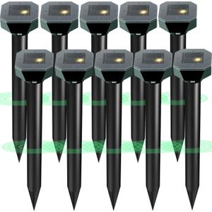 Snake & Mole & Rabbit & Skunk Repellent Solar Powered, 2025 Upgraded Ultrasonic Deterrent, IP65 Waterproof, Gopher Groundhog Chipmunk Raccoon and Vole Repellent & Deterrent for Lawn & Garden, 10 Pack