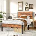 VECELO Full Size Bed Frame - Heavy-Duty Metal Platform with Wood Headboard, No Box Spring Needed, Antique Brown
