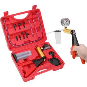 2 in 1 Brake Bleeder Kit with Hand Vacuum Pump and Adapters Brake Bleeder Vacuum Pump Kit for Auto Car Truck Motorcycle Use (Red)