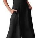 ANRABESS Women's Jumpsuits Summer Wide Leg Sleeveless V Neck Casual Dressy Linen Pants Rompers 2025 Vacation Beach Outfits, Large Black