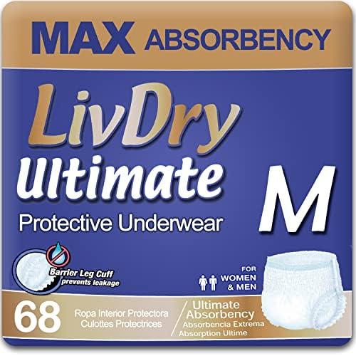 LivDry Ultimate Adult Incontinence Underwear, Max Absorbent Adult Diapers with Leak Protection, Medium, 68-Pack