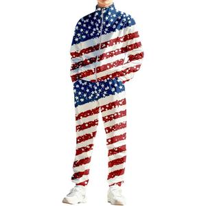 Kids Two-Piece Classic Zippered Sports Jacket Set Sweatpants Jogging Teenager Sportswear Set (Large, Usa Flag)
