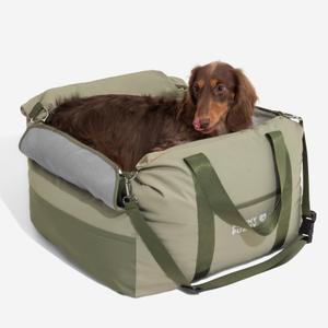 FUNNY FUZZY Dog Car Seat Waterpoof for Small & Medium Dogs Up to 35lbs, Detachable & Washable Pet Booster Seat with Leash, Thick Cushion, Storage Pockets & Adjustable Straps (Beige)