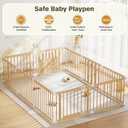 Wooden Baby Playpen, 96"×64" Extra Large Playpen for Babies and Toddlers, Indoor Play Pen for Kids Activity Center, Portable Natural Wood Fence, Expandable, Suction Cups, 10 Panels