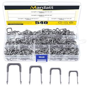 540 Pcs Insulated U Staple Nail Assortment Set with Storage Case, 0.56", 0.44, 0.41", 0.36" Metal Cable Staple for Fixing Electrical Wire