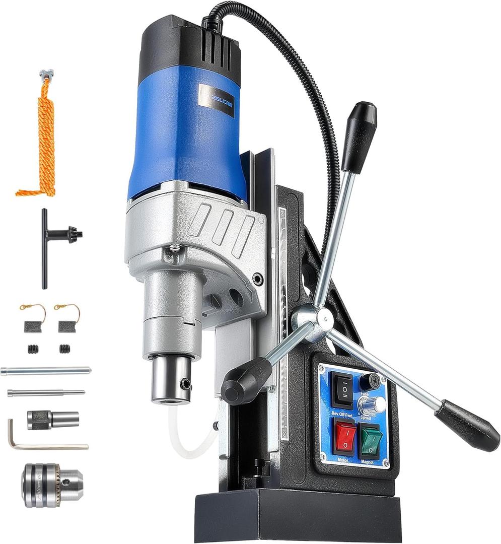 ZELCAN Mag Drill Press, 1550W Portable Magnetic Drill Press with 2" Boring Diameter, 0-580 rpm Stepless Speed & Reversible Direction, 2922 lbf Mag Force Electric Drilling Machine for Metal Surface ZELCAN Mag Drill Press, 1550W Portable Magnetic Drill Press with 2" Boring Diameter, 0-580 rpm Stepless Speed & Reversible Direction, 2922 lbf Mag Force Electric Drilling Machine for Metal Surface