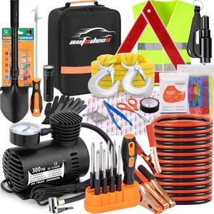 AUTODECO Car Emergency Roadside Assistance Kit with Jumper Cables Tire Inflator Automotive Kit for Car Vehicle