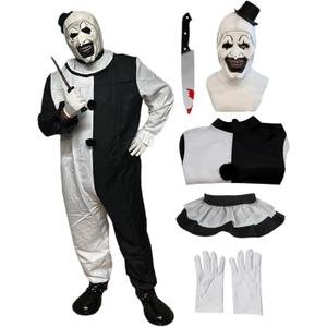 Art the Clown Costume Clown Jumpsuit Men Women Outfit Black White Bodysuit Full Set Halloween Costume With Mask (Medium)