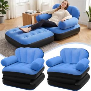 PRAXXIS Blow Up Pull Out Couch with Headboard,Inflatable Chair with Flocked Surface,Folding Inflatable Chairs for Adult,Portable Inflatable Sofa,Durable Inflatable Couch for Camping-2pcs