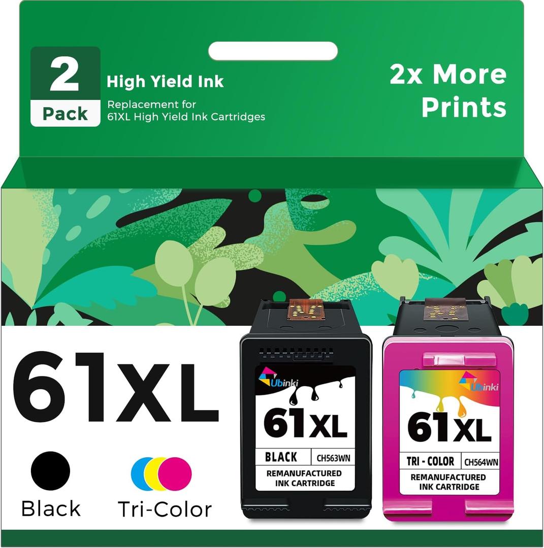 61XL Ink Cartridge 2-Pack Replacement for HP Ink 61 Black Color Combo Pack XL HP61 HP61XL to Envy 4500 5530 4502 4501 officejet 4630 4635 4632 deskjet 1000 1010 1510 2540 3050 3510 2542 3512 Printer