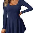 Fisoew Womens 2-in-1 Athletic Tennis Golf Dress Long Sleeve Underneath Workout Active Dresses with Built-in Shorts (XX-Large, Navy Blue)