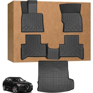 Floor Mats for Alfa Romeo Stelvio & Stelvio Quadrifoglio 2018-2025, 2 Row Floor Mats & Cargo Mat(with Subwoofer), Waterproof, TPE, Stelvio Mats Accessories for Man Woman