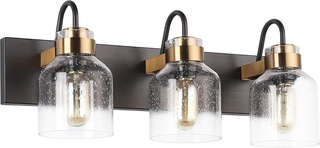 PRESDE Black Vintage Bathroom Vanity Light Fixtures Over Mirror Bath 3-Light Vanity Glass Globe Lighting