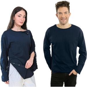 Inspired Comforts Unisex Post-Surgery/Dialysis Shirt | Full Tearaway Design with Easy-Open Shoulder, Arm & Side Snaps (Medium, Navy)