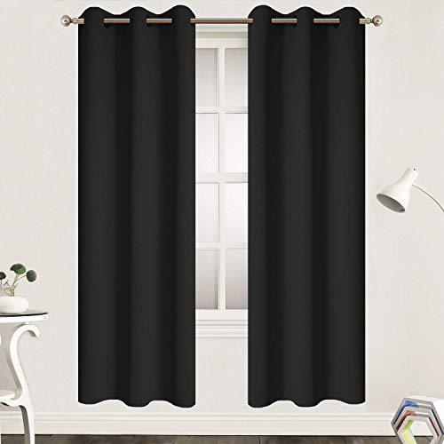 Yakamok 72 Inch Long Blackout Curtains for Bedroom, Thermal Insulated Grommet Drapes for Living Room, 38W x 72L, Black, 2 Panels