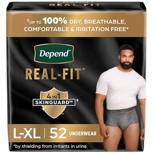 Depend Real Fit Incontinence Underwear for Men, Disposable, Maximum Absorbency, Large/Extra Large, 52 Count (2 Packs of 26), Packaging May Vary