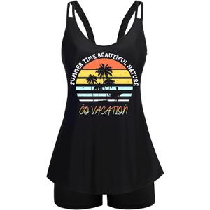 Arolina Tankini Swimsuits for Women Tummy Control Two Piece Bathing Suits Flowy Swim Tops with Boy Shorts (Medium, Coconut Trees)