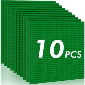 Pokiiulk Classic Baseplates Building Plates-Pack of 10 Large 10" x 10" Building Bricks,Compatible with All Major Brands,Perfect STEM Gift for Builders Age 3+ (Green) (CLASSIC (NOT STICKY))