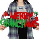 Greenchmas Wooden Merry Christmas Door Hanging Sign - Indoor/Outdoor Wall Decor & Tree Ornaments
