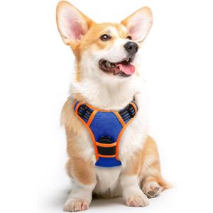 Eagloo Dog Harness for Large Dogs, No Pull Service Vest with Reflective Strips and Control Handle, Adjustable and Comfortable for Walking, No Choke Harness with 2 Metal Rings, Blue & Orange, M