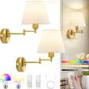 Battery Operated Wall Sconce, Wireless Rechargeable Wall Lights, Swing Arm Wall Lamps with Remotes Dimmable 15 Colors Detachable Bulbs, Gold Sconces Wall Decor Set of 2 for Bedroom Living Room
