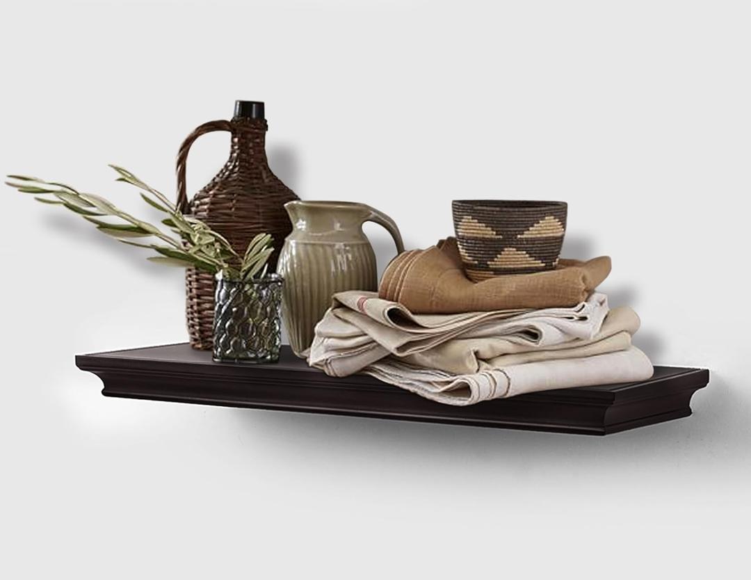 AHDECOR Floating Shelves Wall Mounted, Deeper Wall Storage Shelf for Home Dcor, Super Sturdy, Easy to Install, 24 Wide, 7.75 Deep, Espresso Brown (24 inch, Espresso Brown)