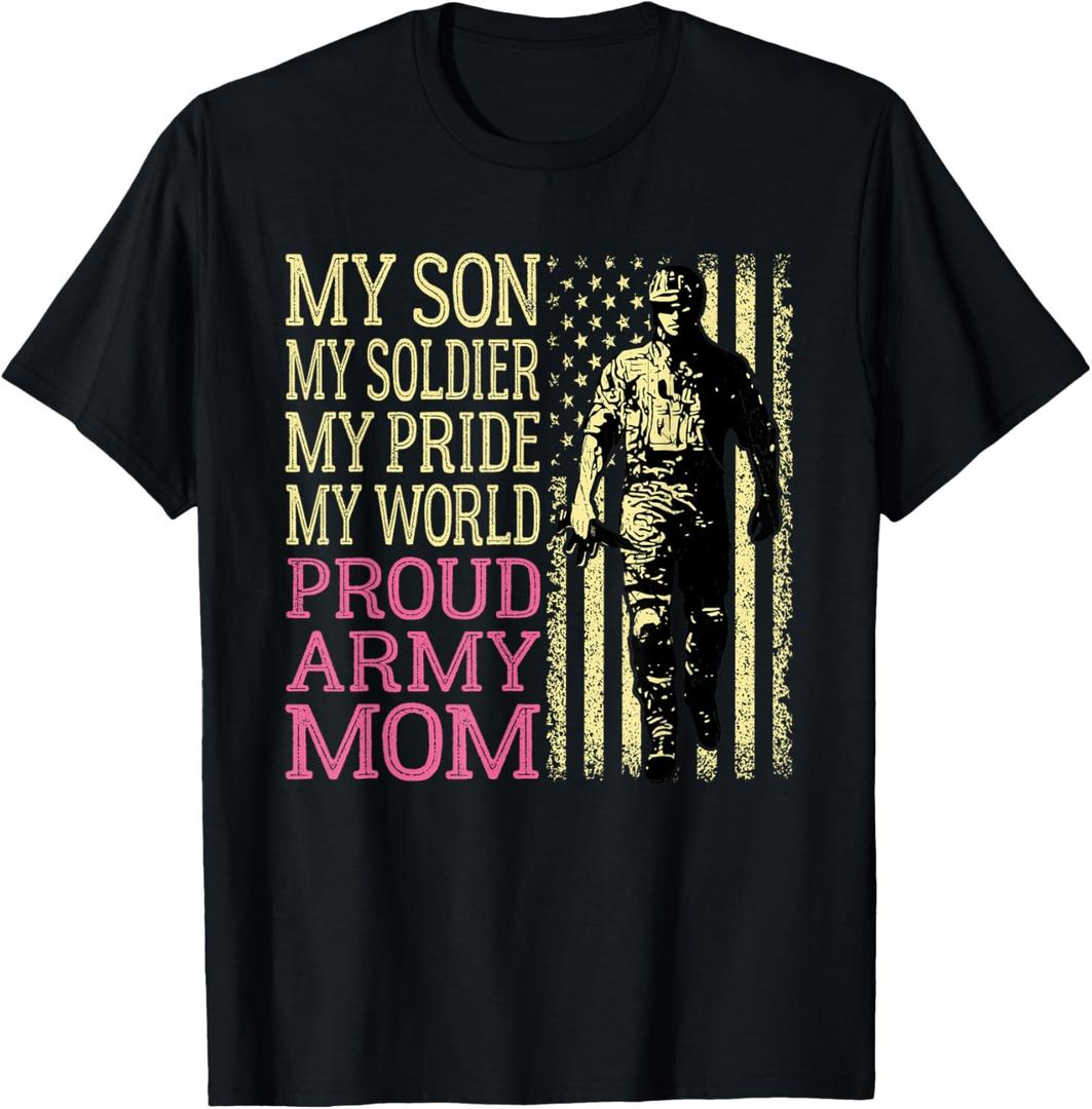 My Son My Soldier Hero Proud Army Mom US Military Mother T-Shirt, Medium