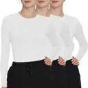 3 Pack Scrub Undershirts Long Sleeve Women, Comfortable Underscrub for Nurse High Crew Neck M