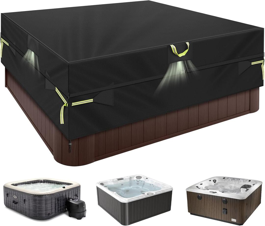 Square Hot Tub Cover 95x95x20 Inch,600D Heavy Duty Waterproof Spa Cover Protector, All-Weather Replacement with Reinforced Windproof Straps,Fits for 94"x94",93"x93",92"x92",7.9'x7.9'Spa Hot Tub