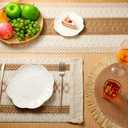 Xuhal 13 Pcs Boho Placemats and Table Runner Set Farmhouse Round/Rectangular Woven Placemats Cotton Macrame Table Runner 11.8 x 78.7 Inch Rustic Decor for Dining Kitchen Spring Tea Party